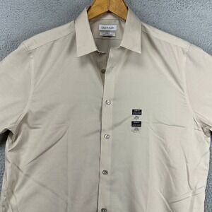 Calvin Klein Steel Men Dress Shirt 16.5 34-35 Large Sandstone Herringbone‎ NEW